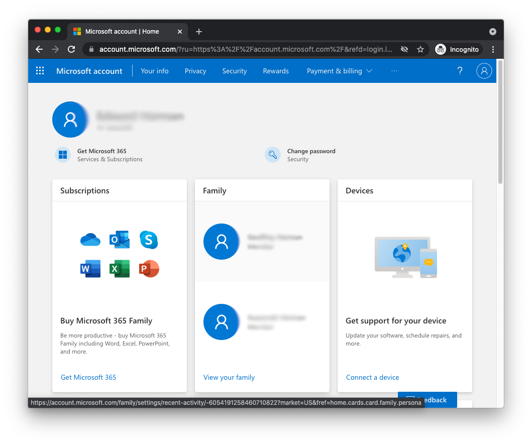 Microsoft Account logged in
