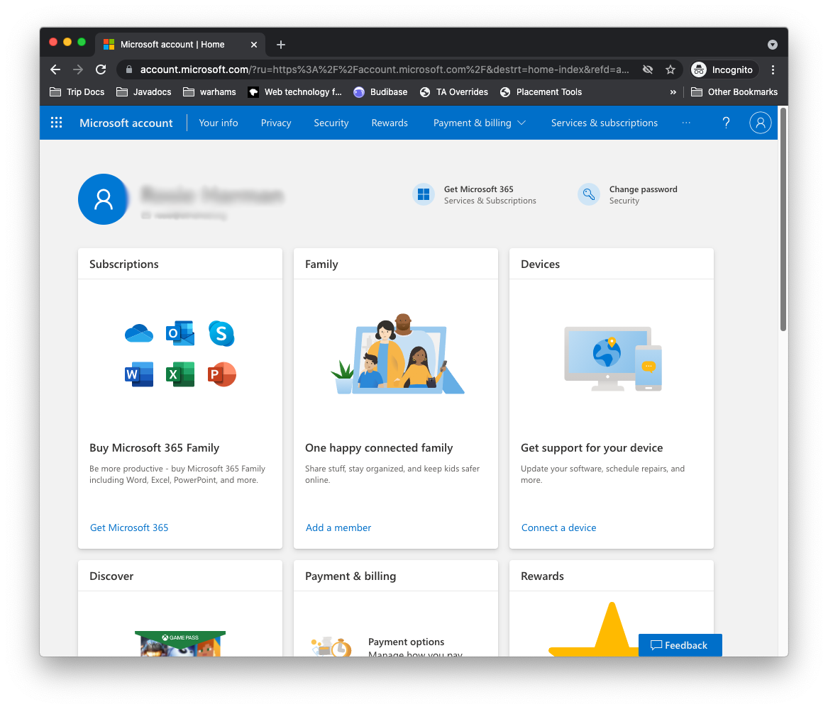 Microsoft Account logged in